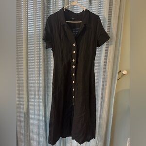 Quince Black Midi Dress with White Buttons